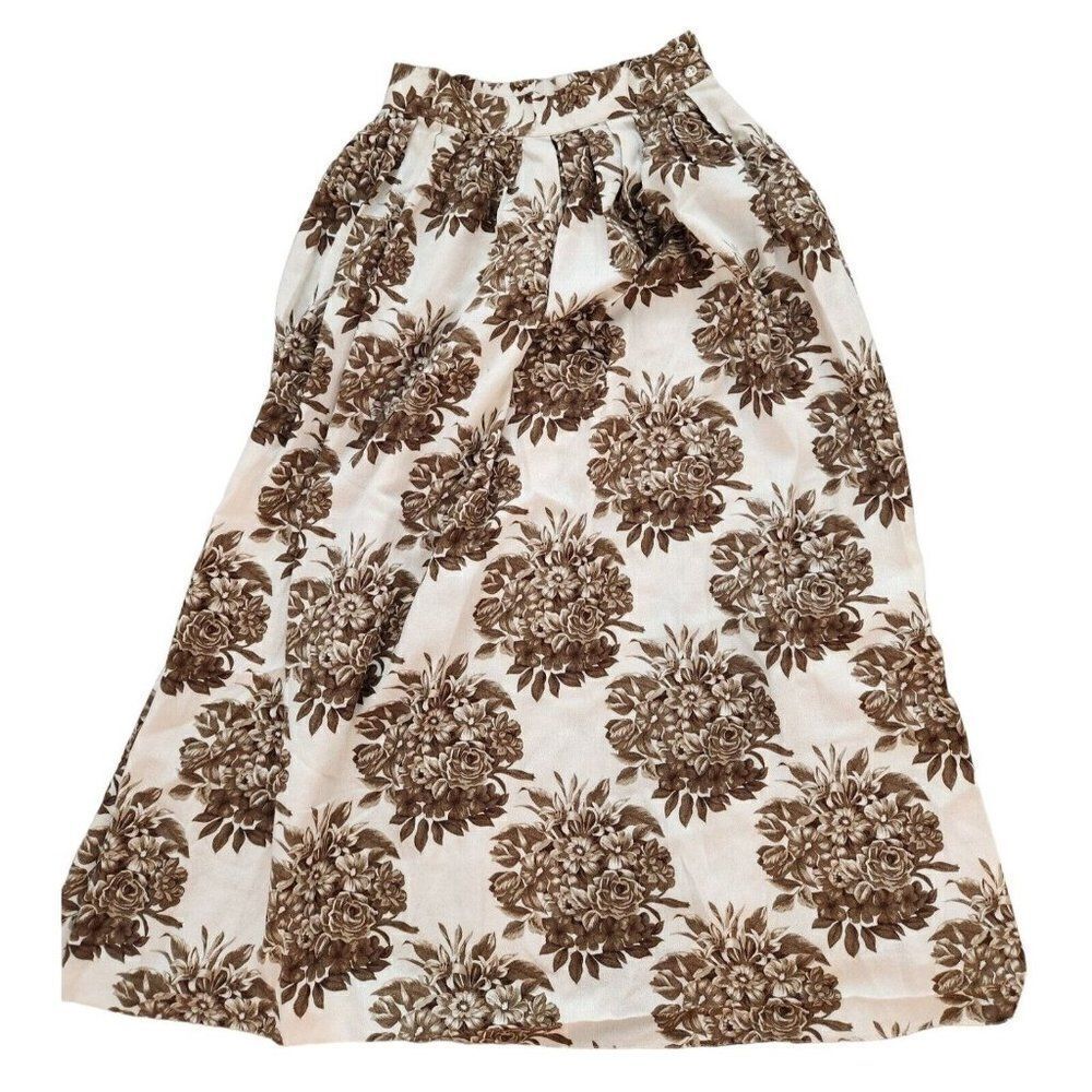 Vintage 80s 90s Herman Geist White Brown Rose Skirt 6 Wool Blend Floral Maxi